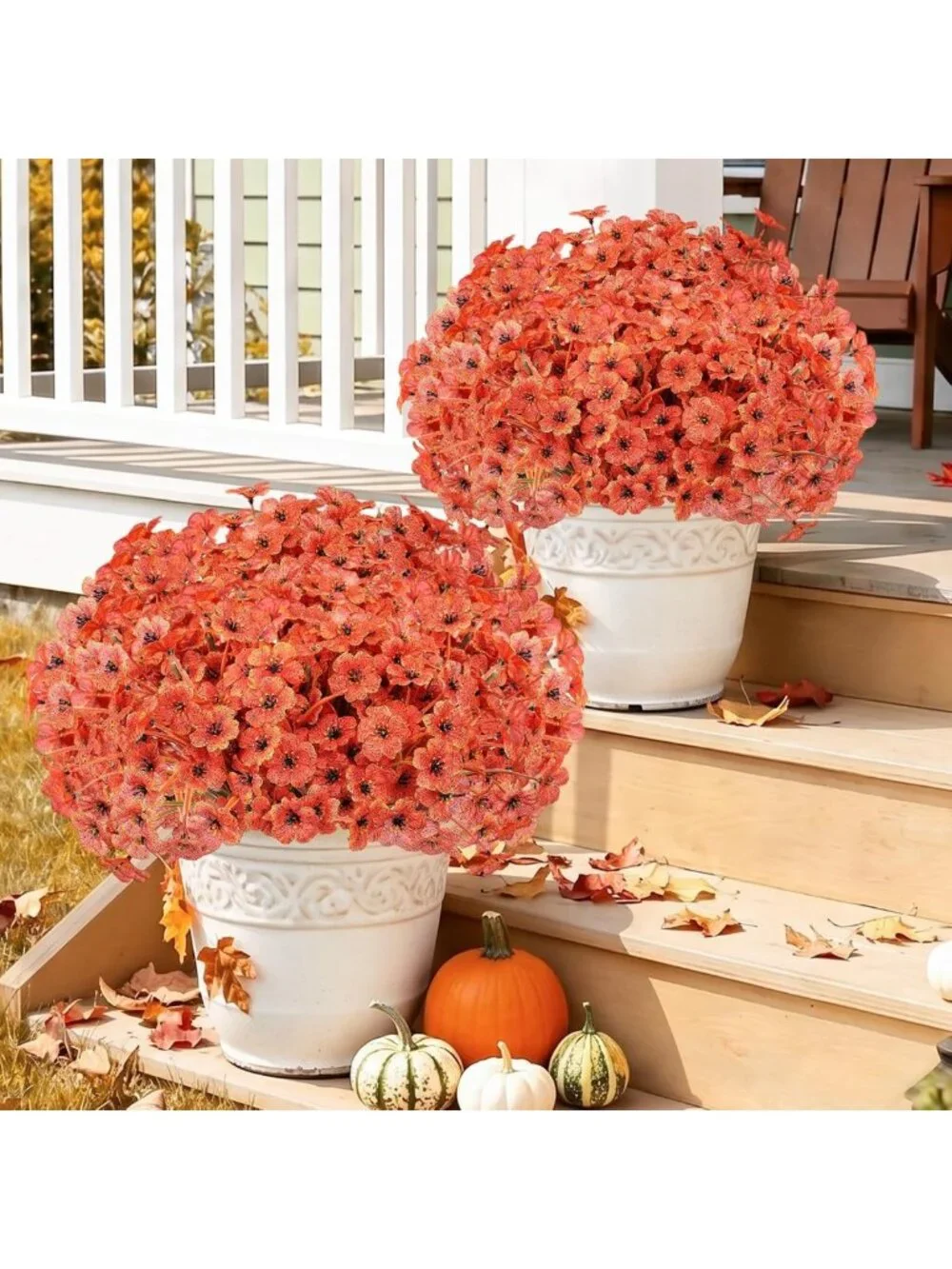 60 Pack Artificial Fall Mums Flowers - Vibrant Orange Decor for Home & Garden